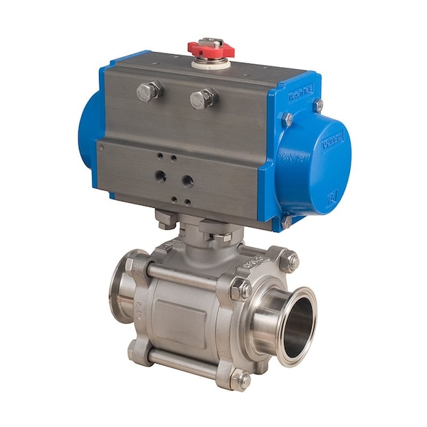 Bonomi North America 2in 3-PIECE 2-WAY SANITARY STAINLESS STEEL BALL VALVE & SPRING RETURN PNEUMATIC ACTUATOR 8P0773-2 - main